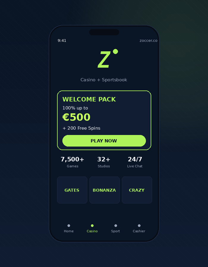 Zoccer Kaszino mobilon - 100% akar 200 000 Ft + 250 ingyenes porgetes udvozloajanlat